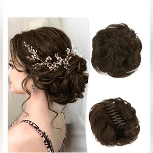 Claw Clip Messy Bun Hair Buns Wavy Curly (Dark Wig